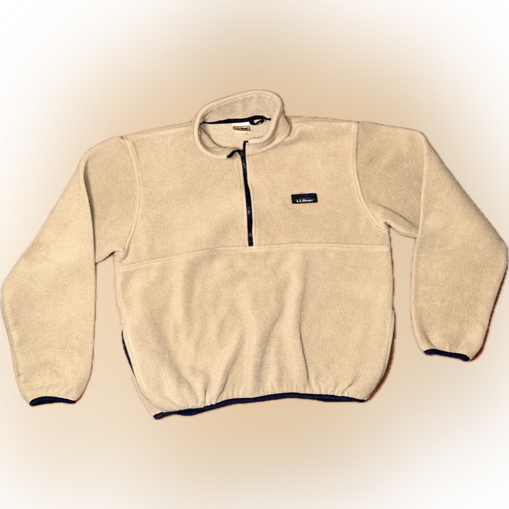 Vintage LLBean Retro Pullover Fleece Tan Quarter Zip Casual Jacket Sweatshirt S